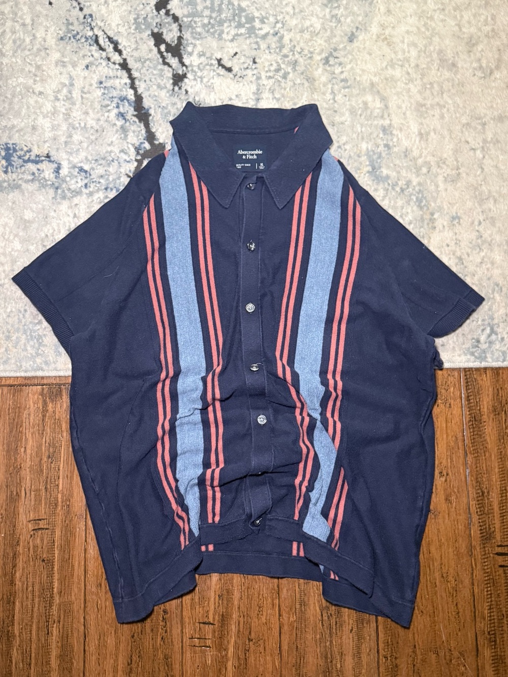 Abercrombie & Fitch Vertical Stripe Knit Button-Up Polo Shirt Size XL